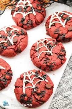 Red Velvet Halloween Cookies decorated for spooky festivities