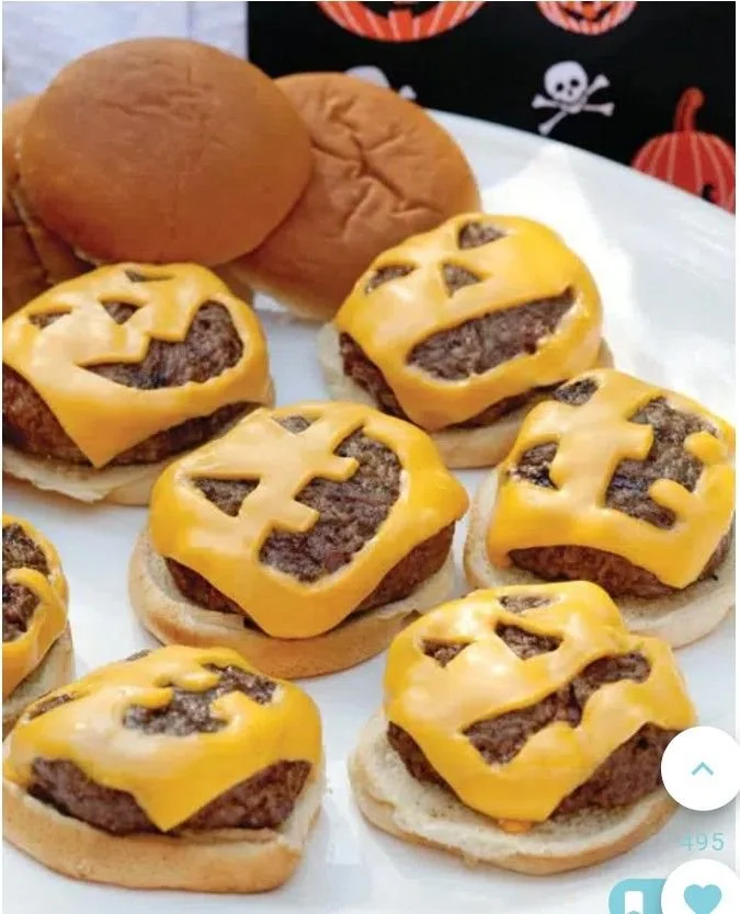 Buffet Halloween spread with spooky appetizers and festive decorations