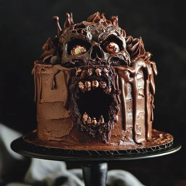Scary Halloween cakes featuring creepy designs and zombie themes for boys' celebrations.