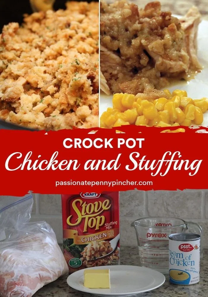 Slow Cooker Chicken and Dressing served on a plate with herbs