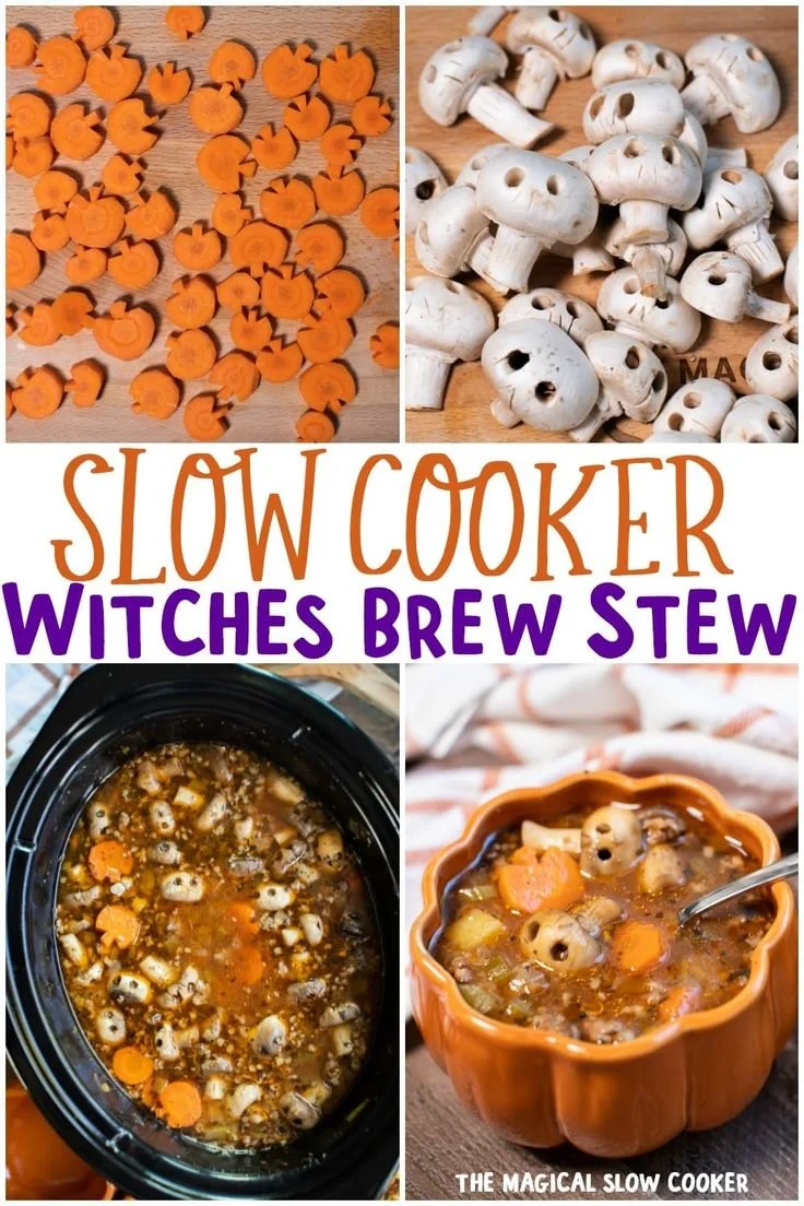 Bowl of Slow Cooker Witches Brew Stew, perfect for Halloween gatherings
