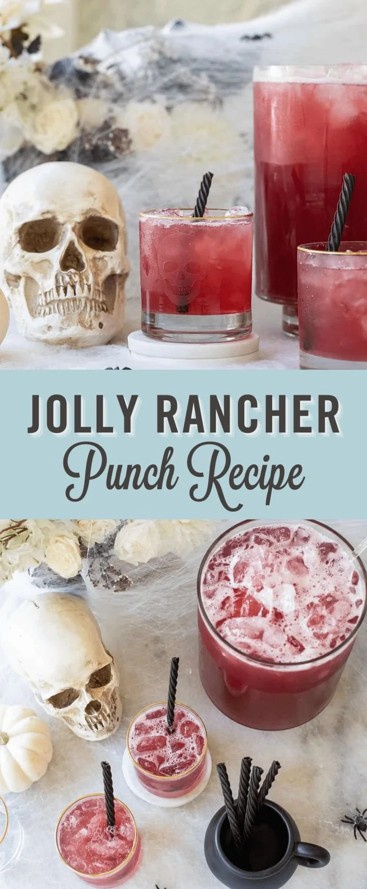 Spiked Jolly Rancher Halloween punch served in a spooky glass