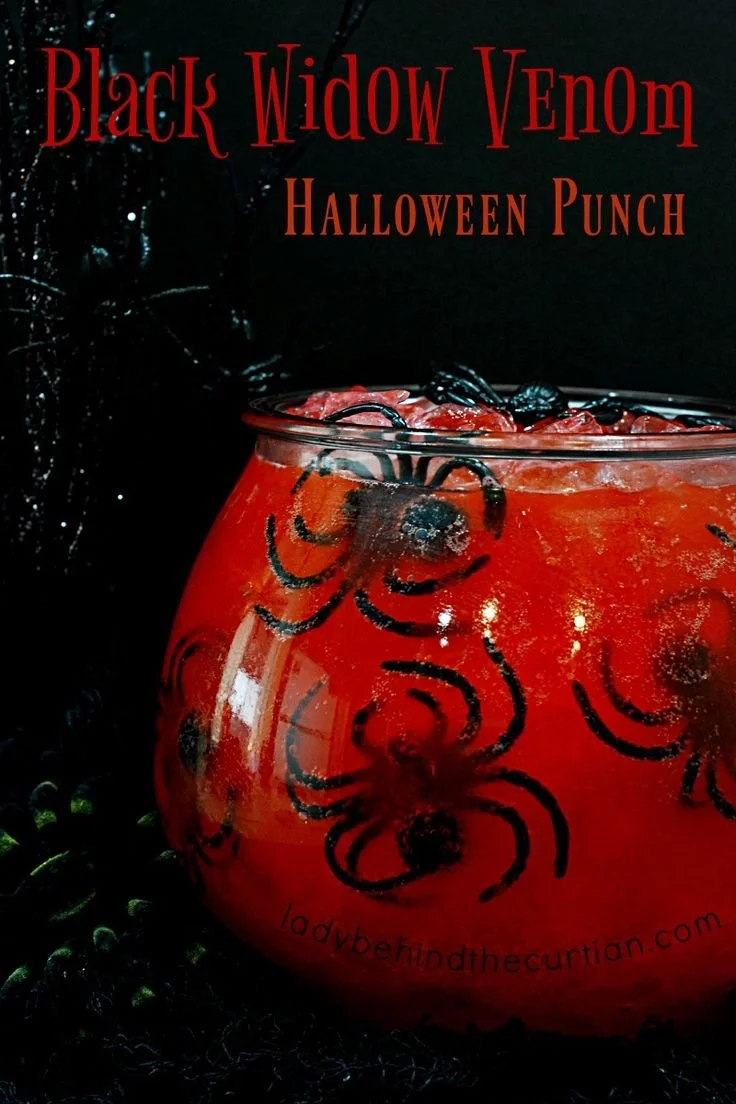 Spooky Black Widow Venom Punch cocktail recipe for Halloween parties