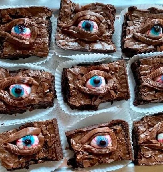 Spooky Halloween brownies with gummy eyeballs for a festive treat