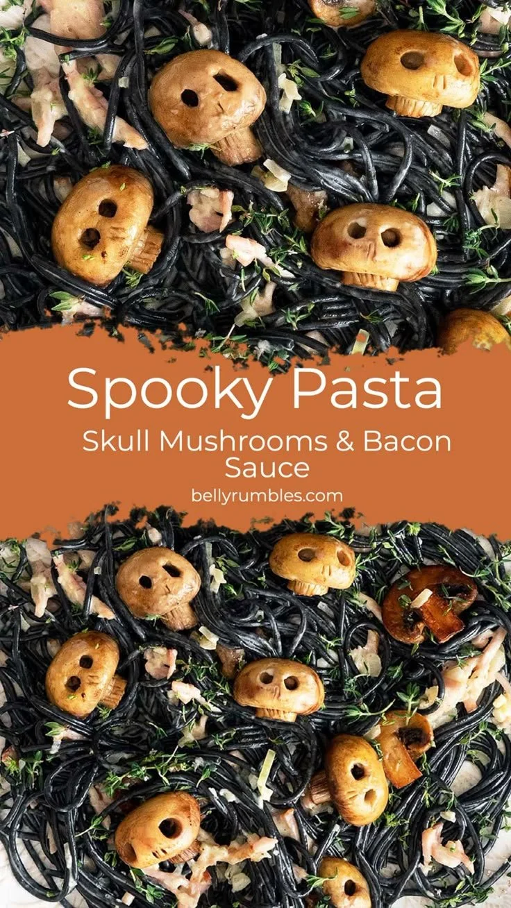 Spooky pasta dishes featuring skull pasta for Halloween dinner