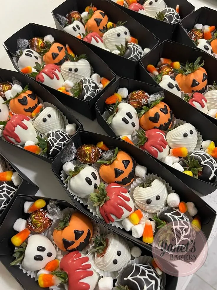 Spooky strawberry coffins for Halloween treats
