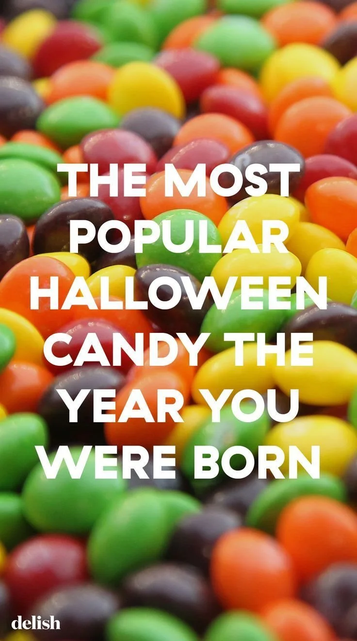 A variety of Halloween candy assortments from different decades