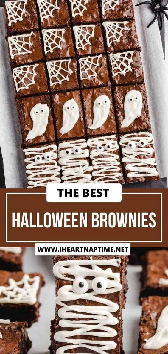 Spooky Halloween brownies decorated for a festive Halloween party