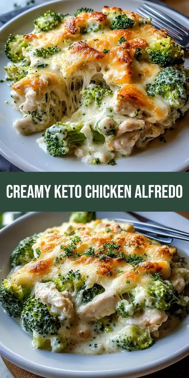 Bowl of creamy Keto Chicken Alfredo garnished with parsley, low-carb meal