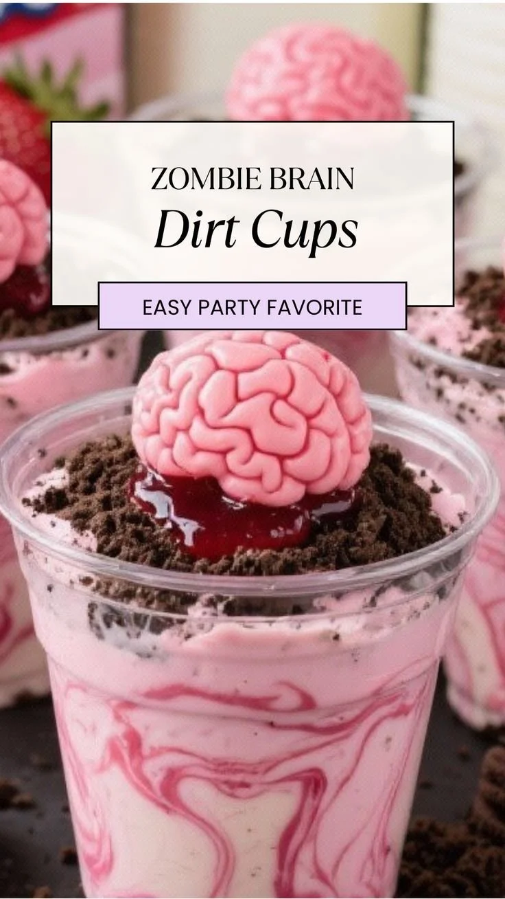 Delicious Zombie Brain Dirt Cups, a creepy dessert for Halloween parties